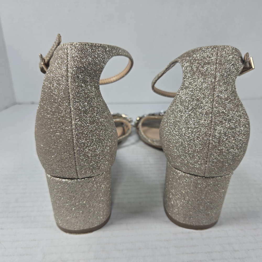 Jewel Badgley Mischka Giona Gold Jeweled Ankle Strap Block Heels Size 8 - Picture 3 of 15
